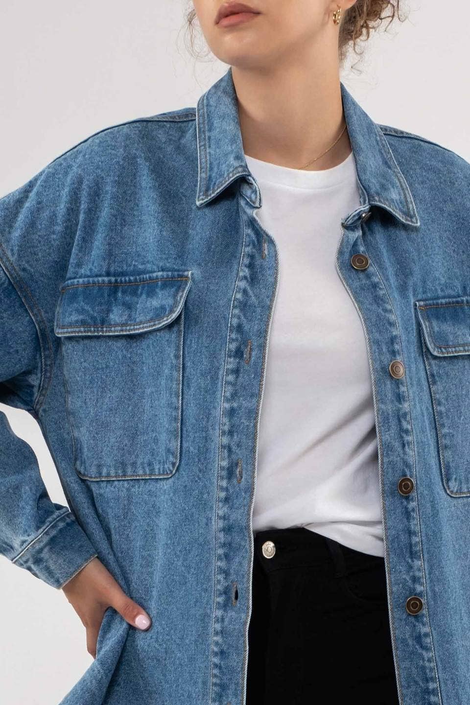 Drop Shoulder Denim Shacket