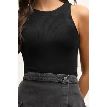 Fitted Sweater Tank Top - Black