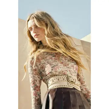 Cream Floral-Print Mesh Top