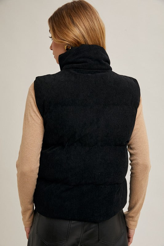 CORDUROY PUFFER VEST - Black