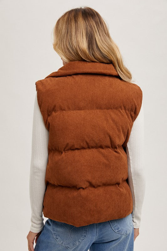 CORDUROY PUFFER VEST - Camel