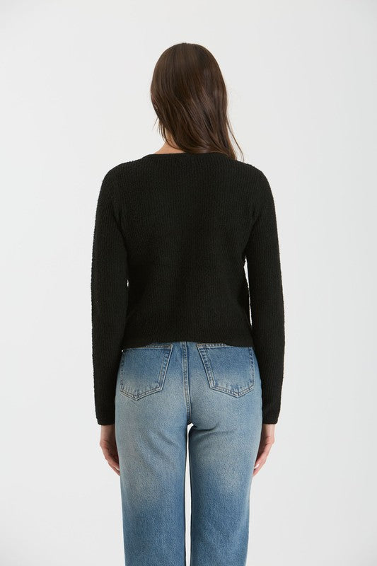 GOLD BUTTON KNIT CARDIGAN - Black