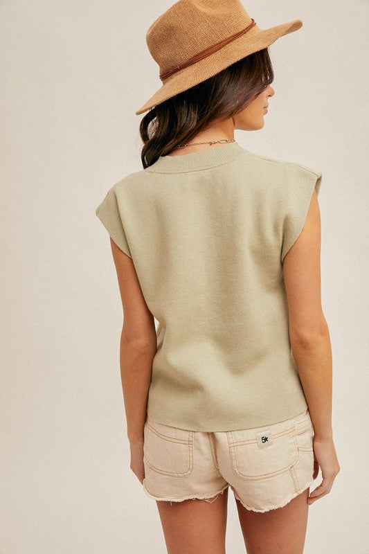 Crew Neck Sweater Tank- Sage
