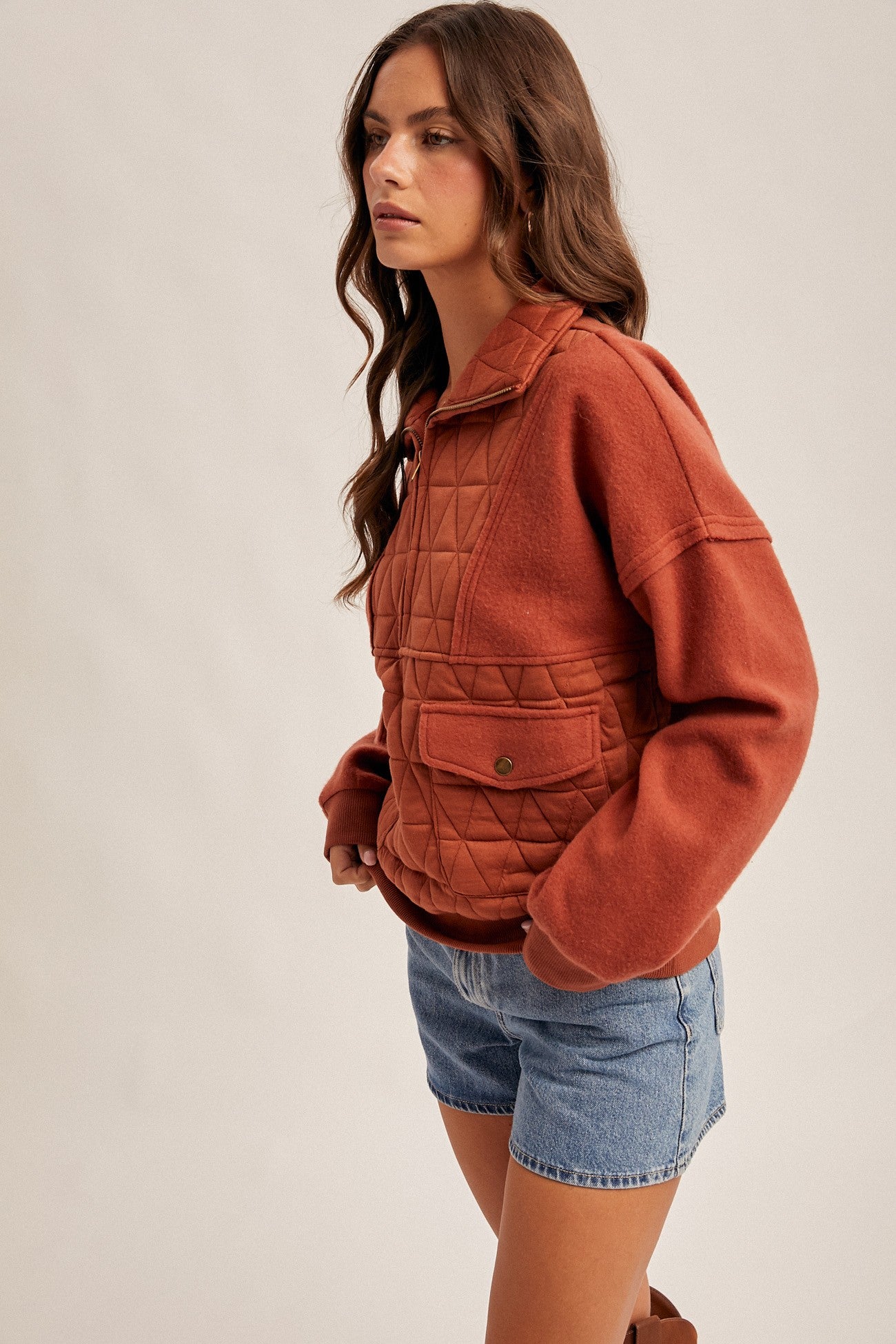 Rust Quilted Pullover Jacket