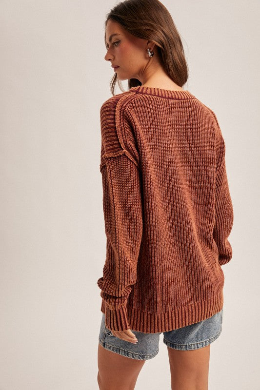Split Hem Sweater-Wine