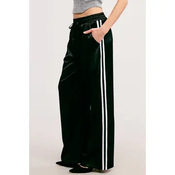 Satin-Effect Track Pants with Contrast Stripes