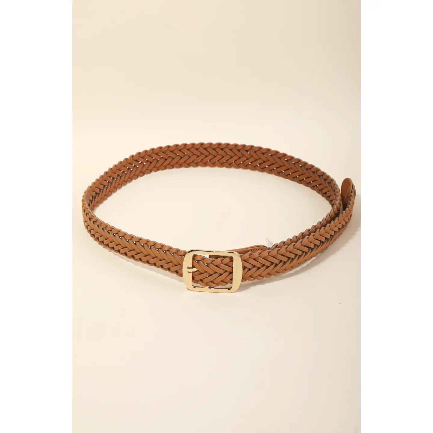 Faux Leather Braided Belt - Brown