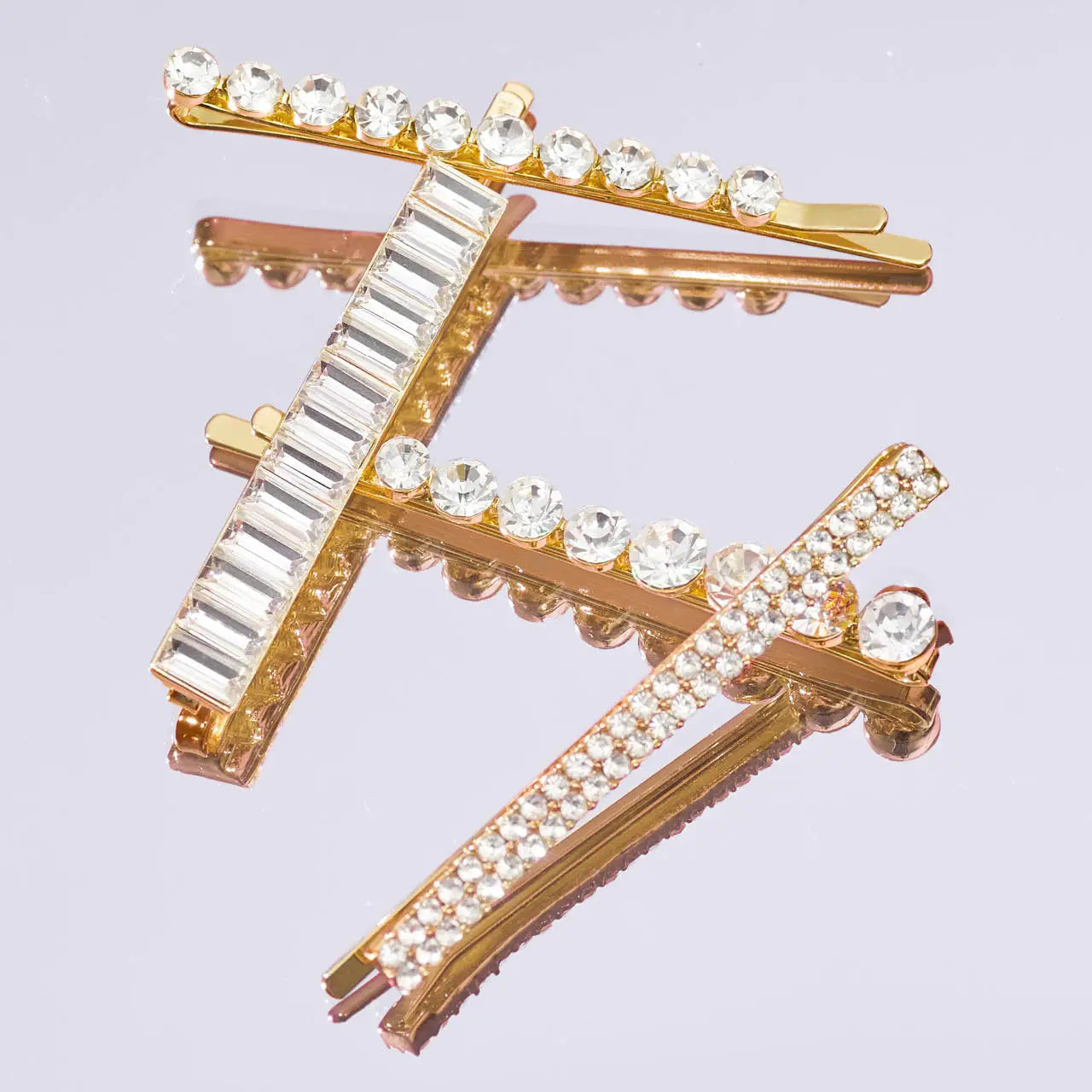 Kitsch Metal Rhinestone Assorted Bobby Pins 4pc Set - Gold