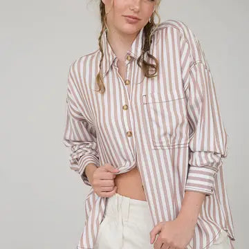 Brown Stripe Button Down Shirt