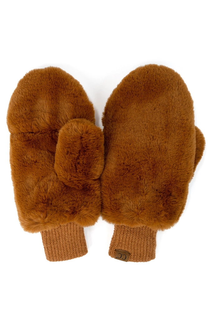 C.C Convertible Faux Fur Mittens - Camel