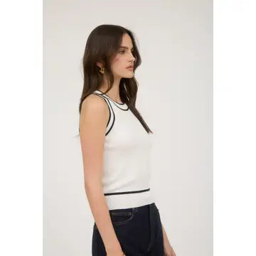 Contrast Stripe Halter Top-Ivory