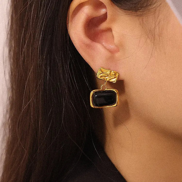 Black Square Dangle Earring