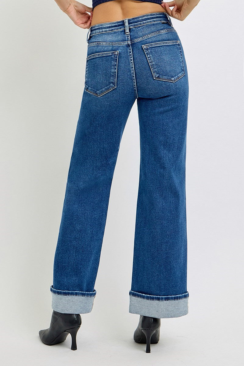DARK RISEN CUFFED JEANS