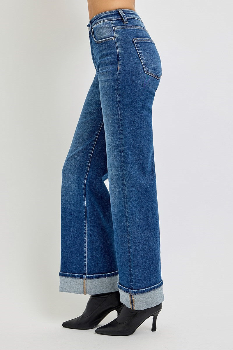 DARK RISEN CUFFED JEANS
