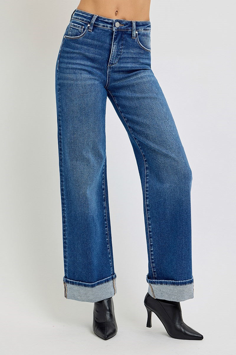 DARK RISEN CUFFED JEANS
