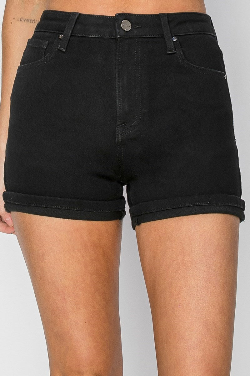 RISEN BLACK HIGH RISE CUFFED SHORTS