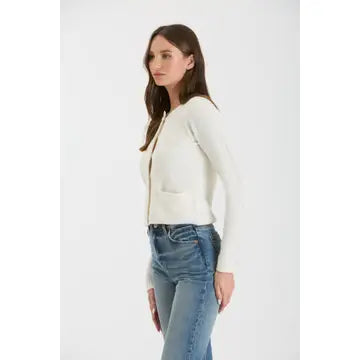GOLD BUTTON KNIT CARDIGAN - Ivory