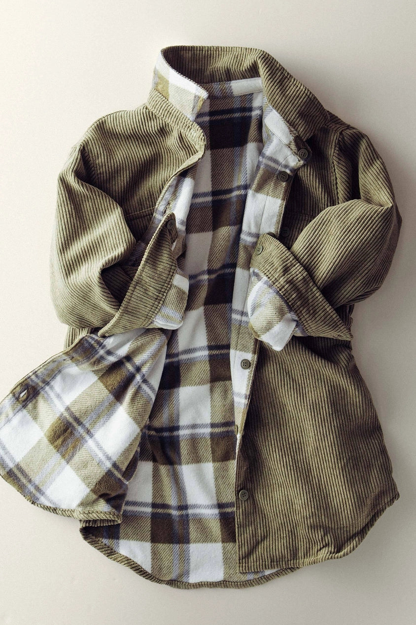 Plaid Lined Corduroy Shacket