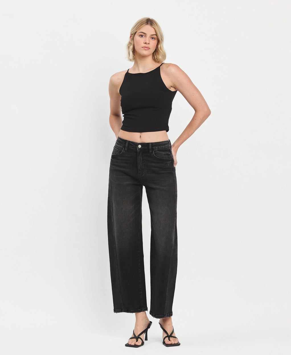 Black Vervet Barrel Jeans