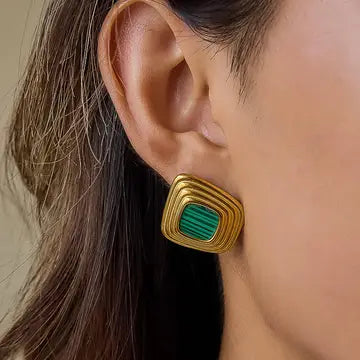 Green Solenne Square Earrings
