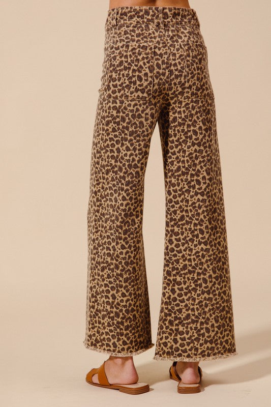 Leopard Twill Wide Leg Pants