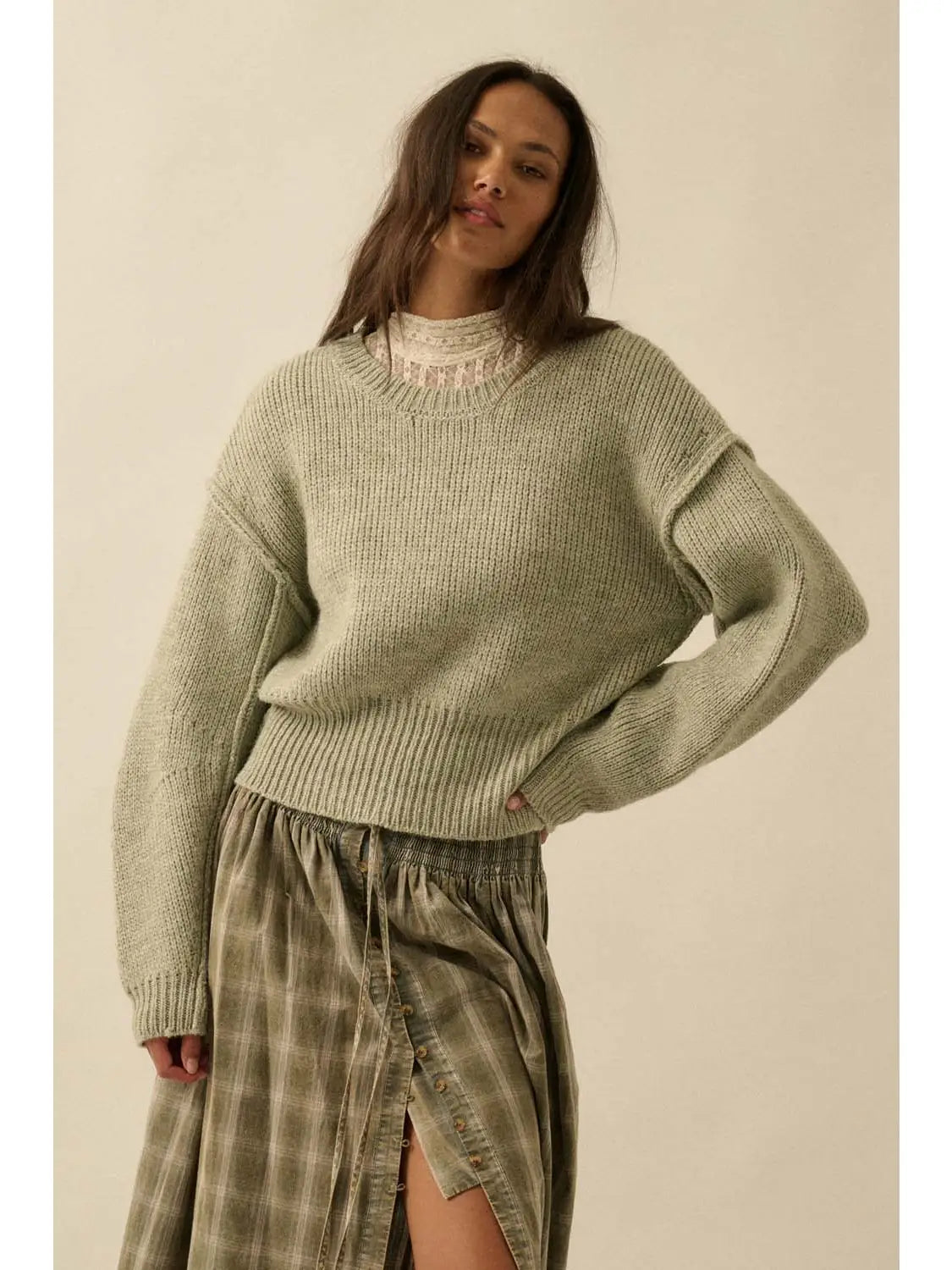 Aqua Solid Knit Drop-Shoulder Sweater