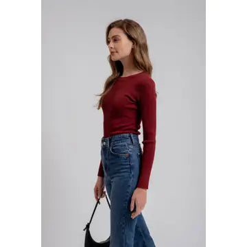 Crewneck Sweater Knit Pullover - Oxblood