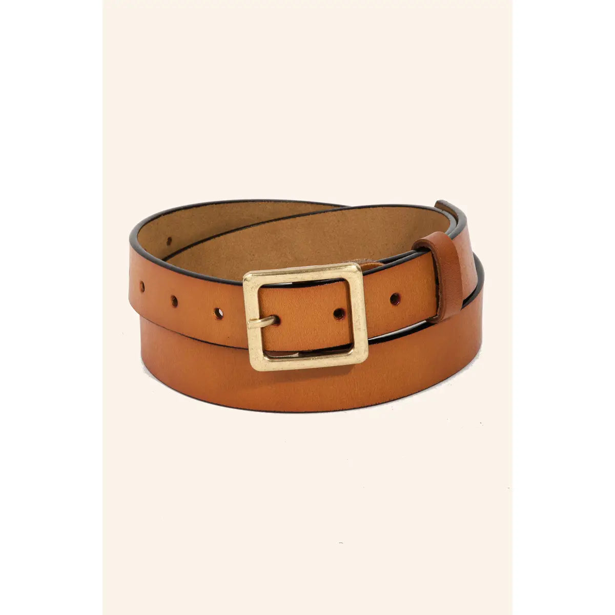 Leather Square Buckle Belt-Brown