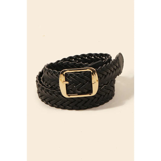 Faux Leather Braided Belt - Black