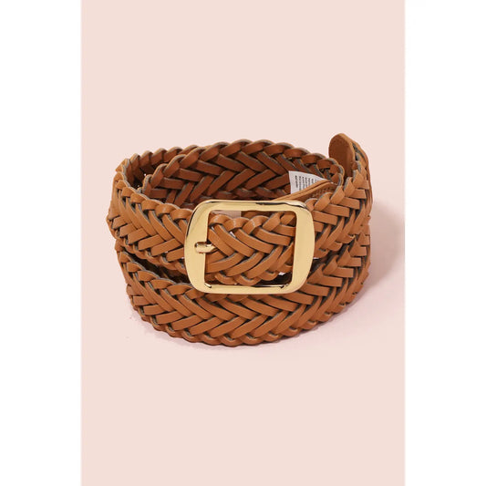 Faux Leather Braided Belt - Brown