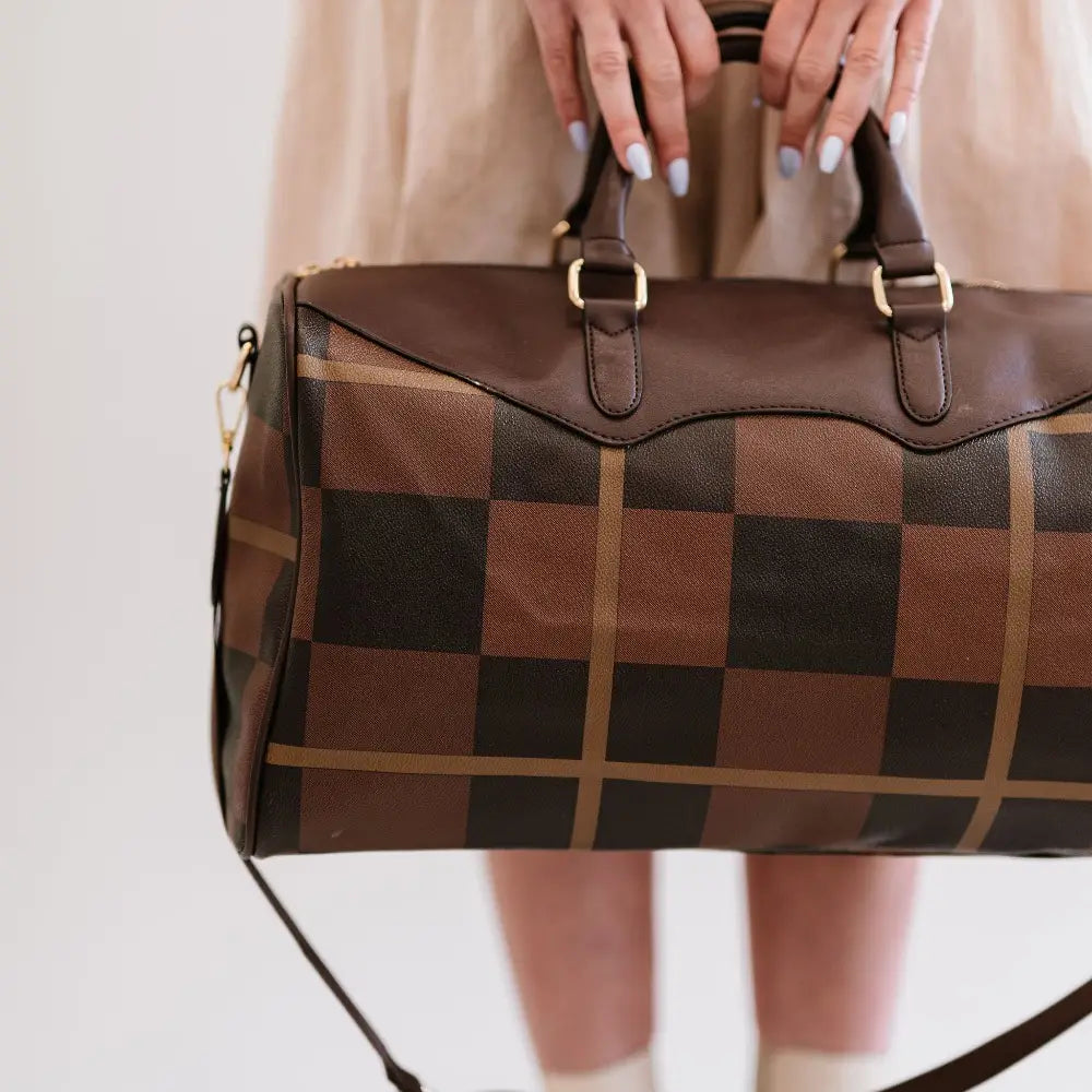 Brown Plaid Overnight Bag