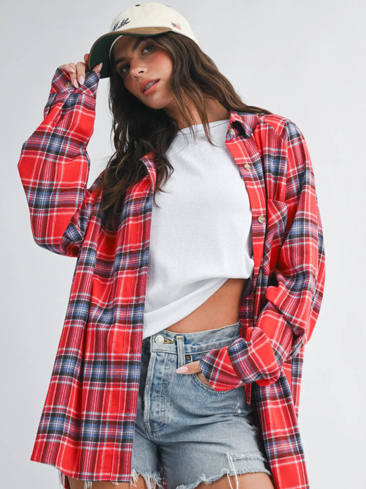 Oversized Plaid Button Down Shirt