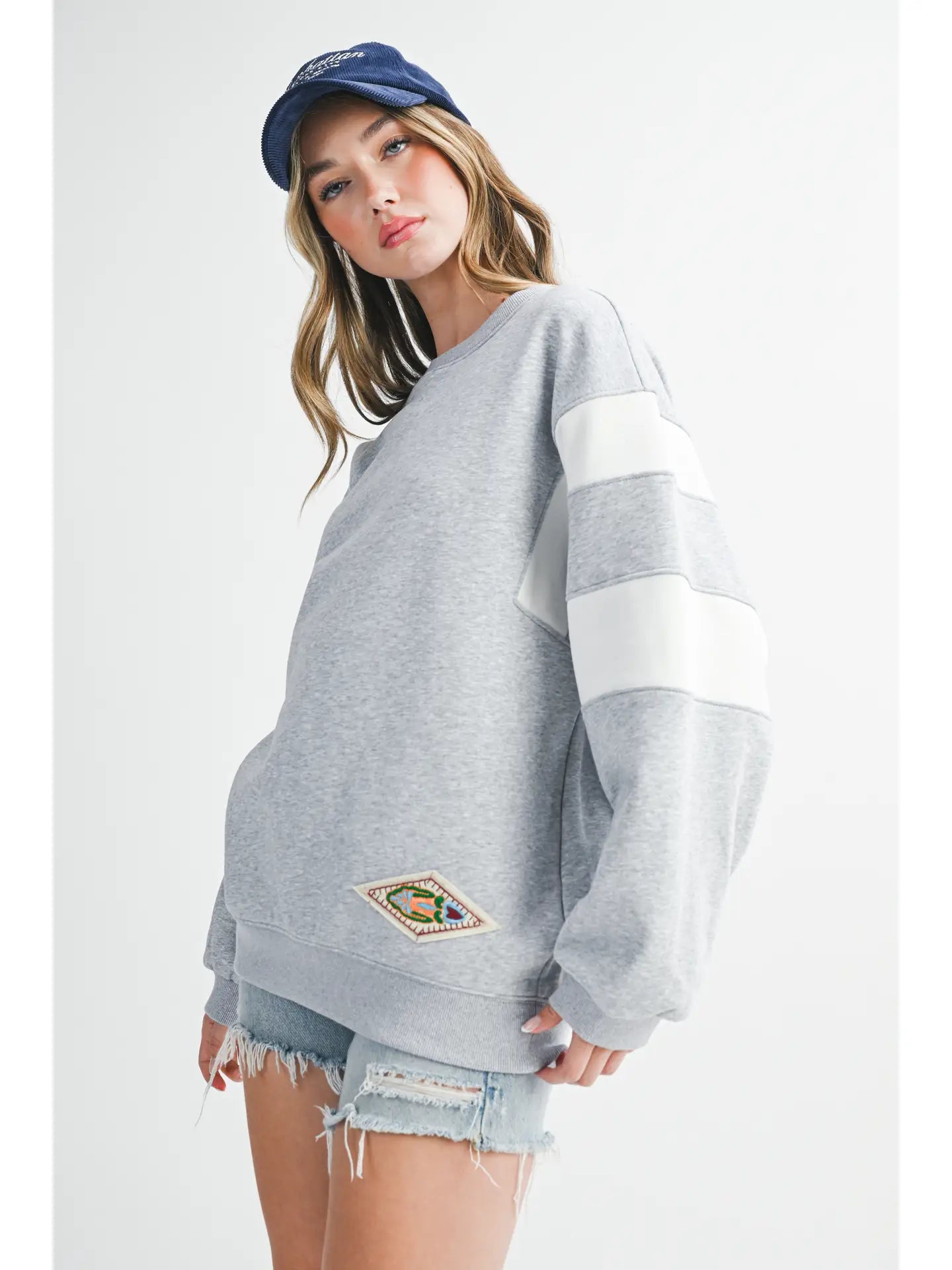 Gray Varsity Stripe Sweatshirt