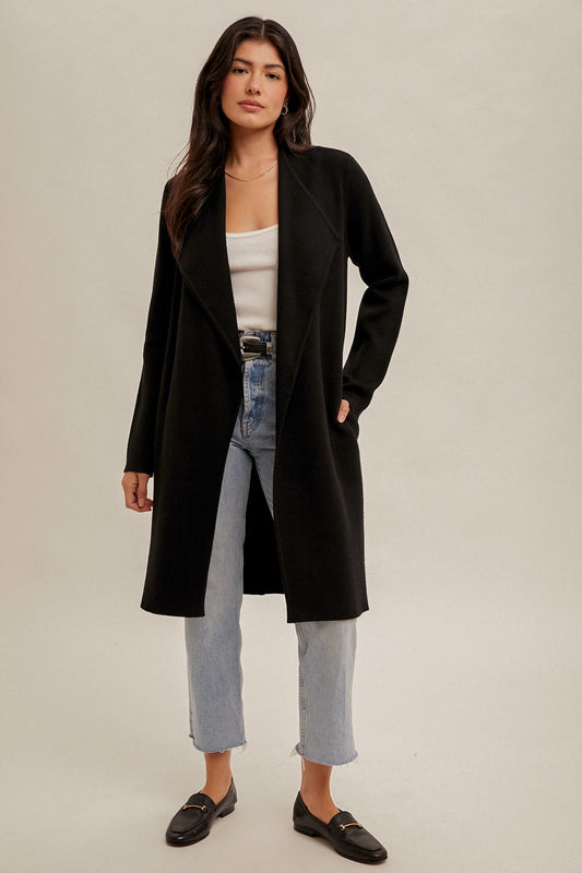 DRAPE COLLAR LONG CARDIGAN