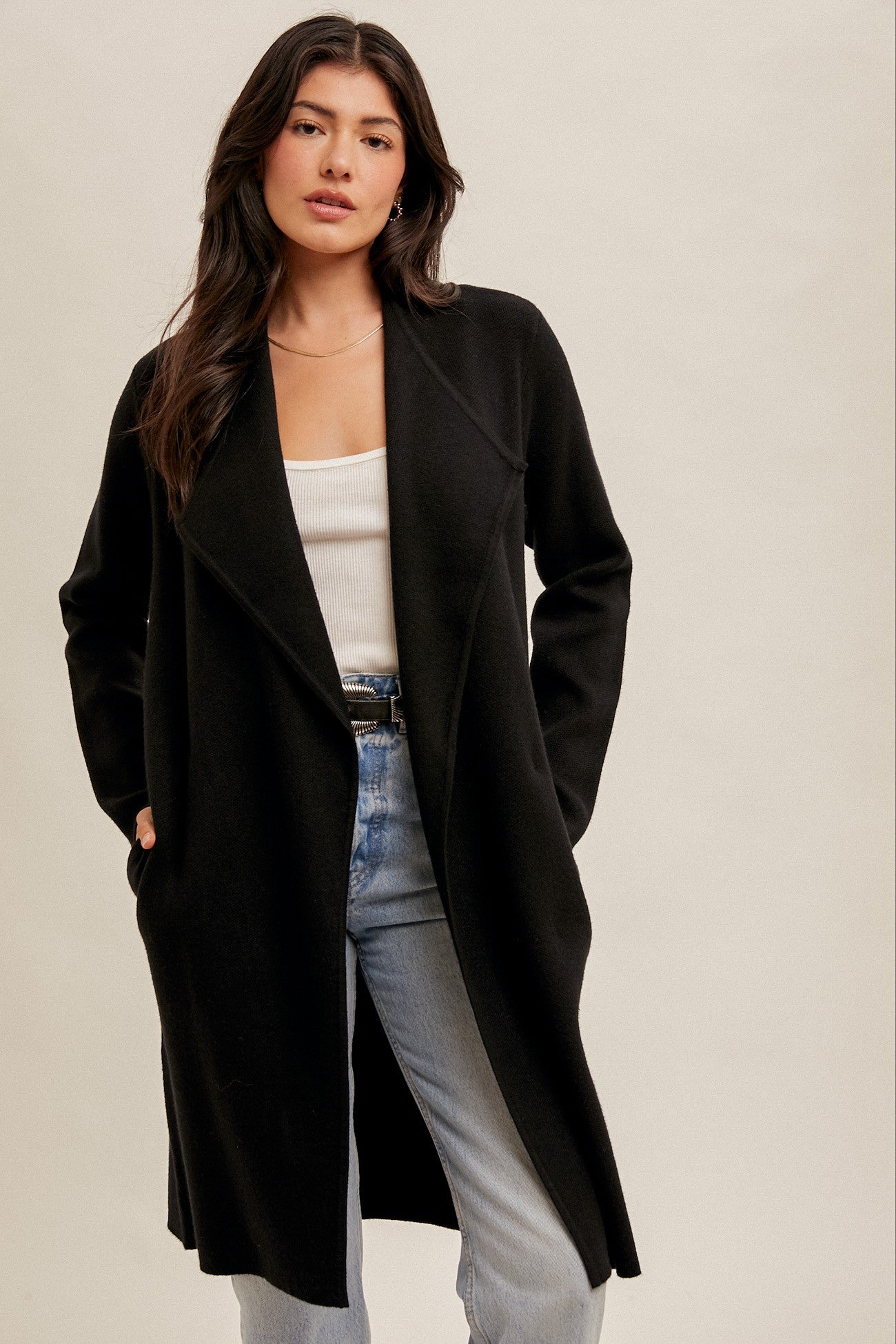 DRAPE COLLAR LONG CARDIGAN