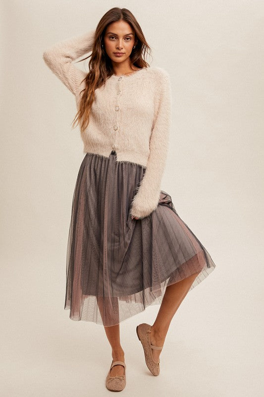 SOFT EYELASH YARN CROP CARDIGAN-BALLET PINK