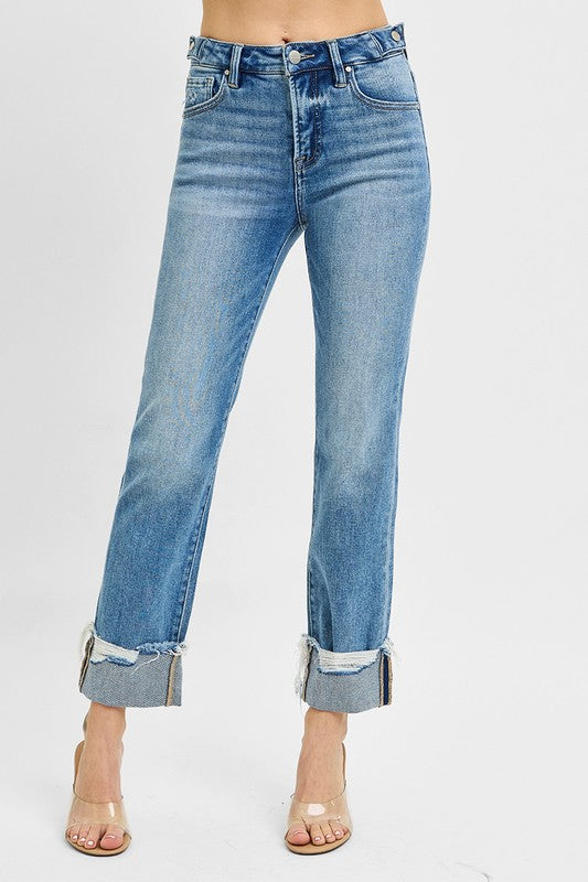 Risen Tummy Control High Rise Cuffed Jeans