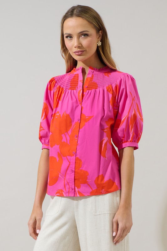 Floral Smocked Mock Neck Top