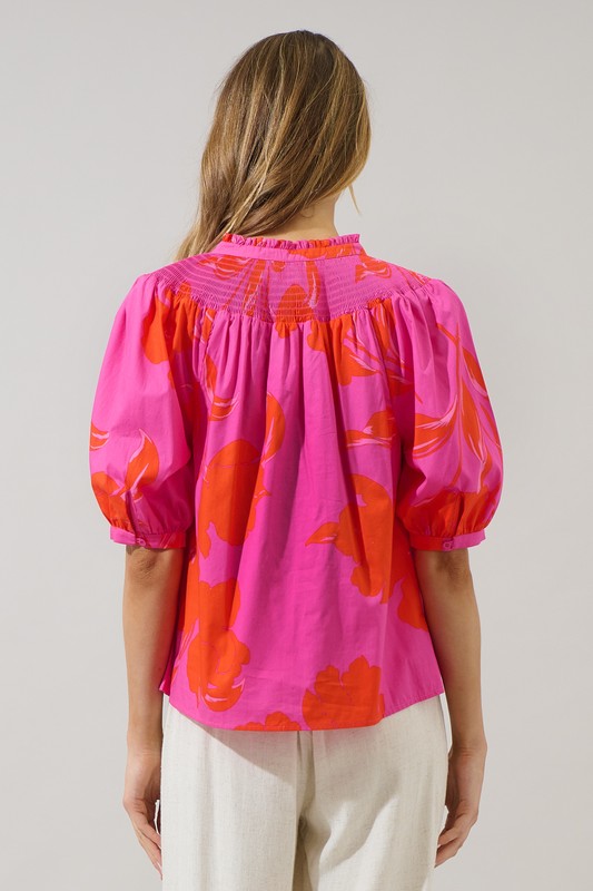 Floral Smocked Mock Neck Top