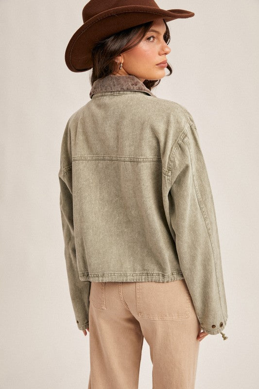 Corduroy Collar Twill Jacket