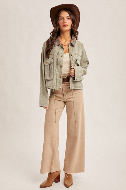 Corduroy Collar Twill Jacket