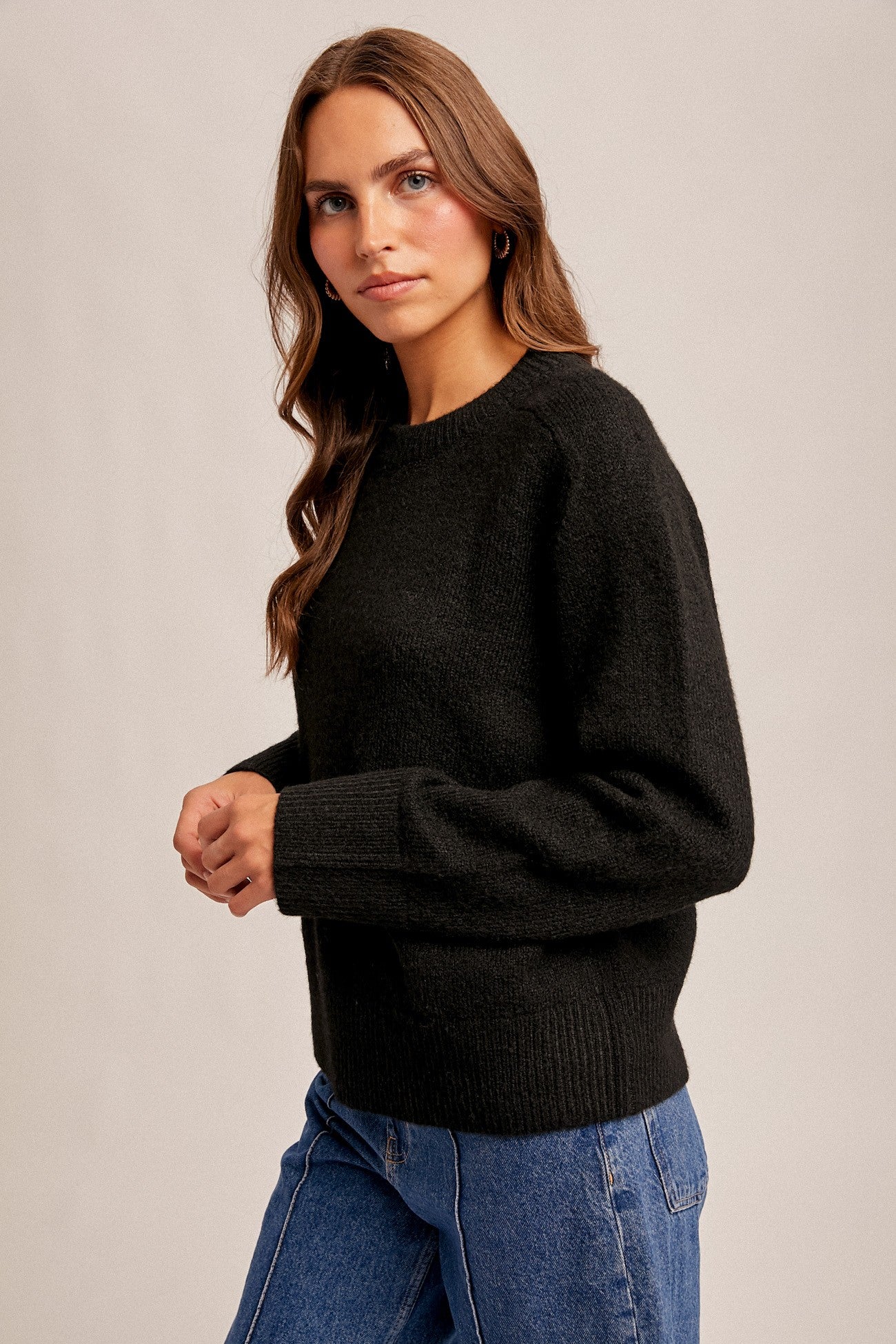 Black Crew Neck Relaxed Sweater