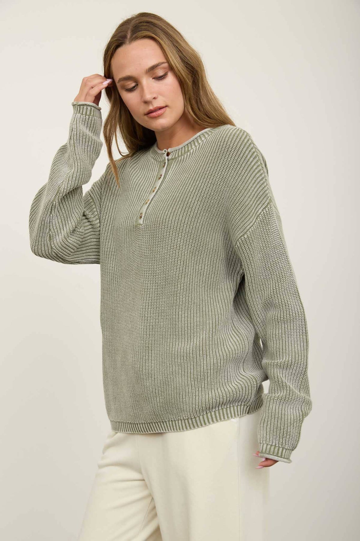 Light Olive Henley Sweater