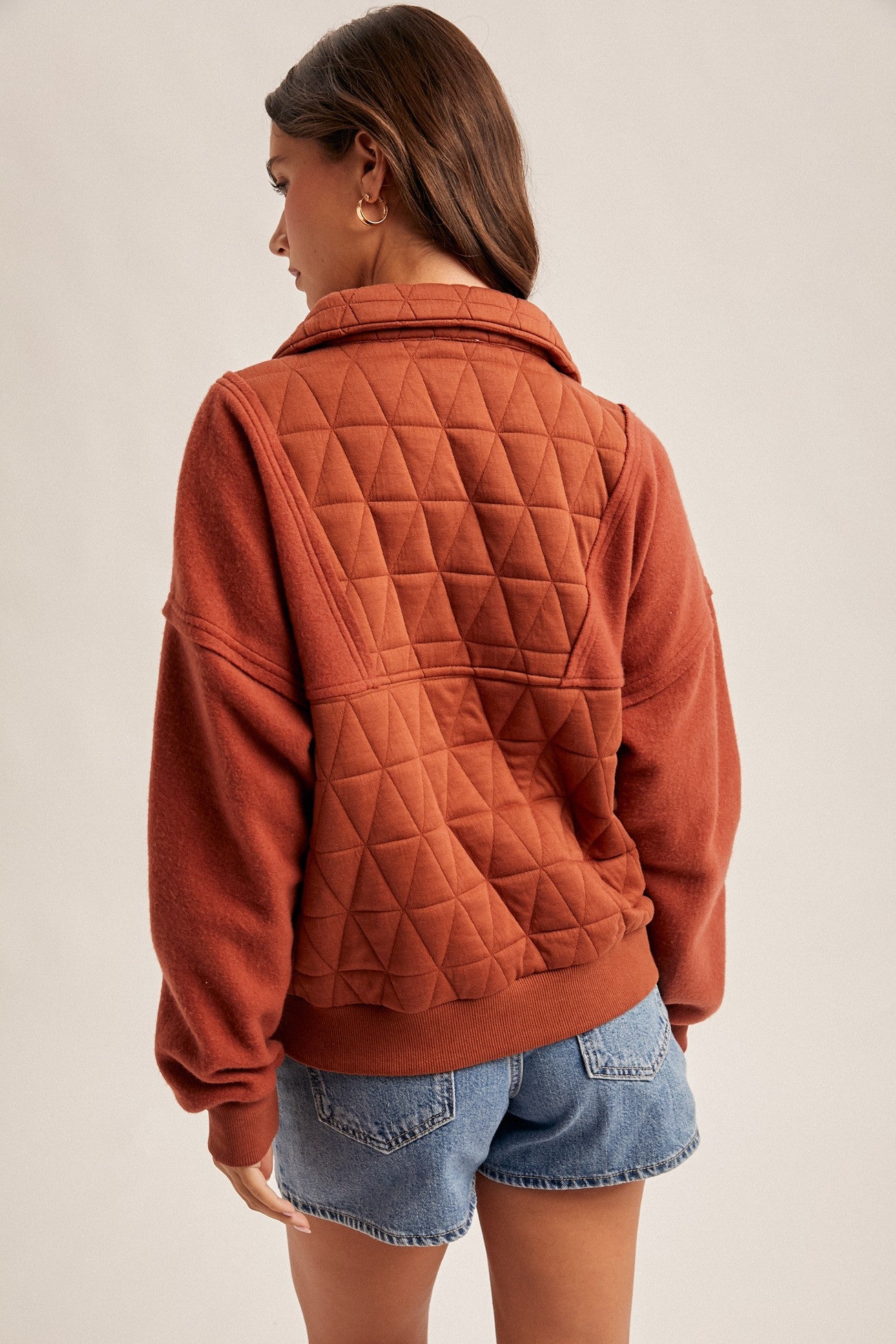 Rust Quilted Pullover Jacket