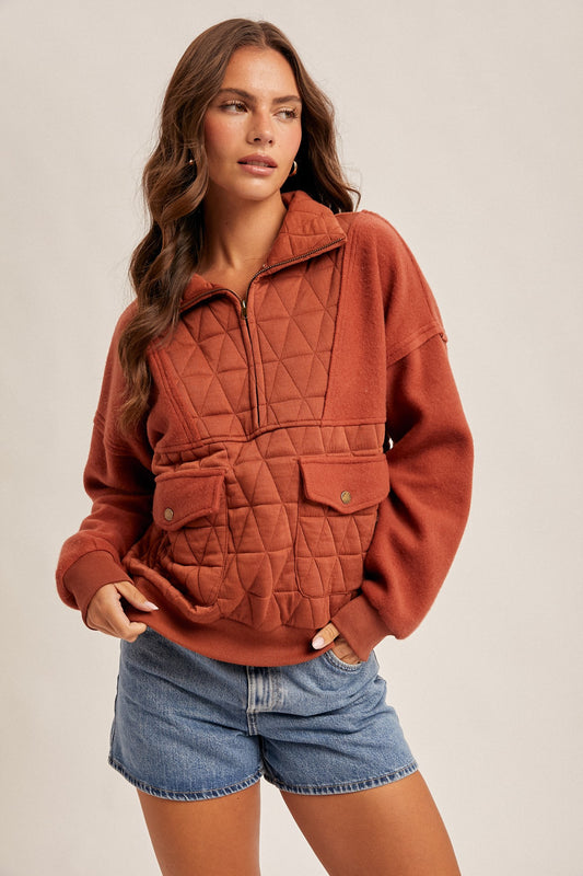Rust Quilted Pullover Jacket