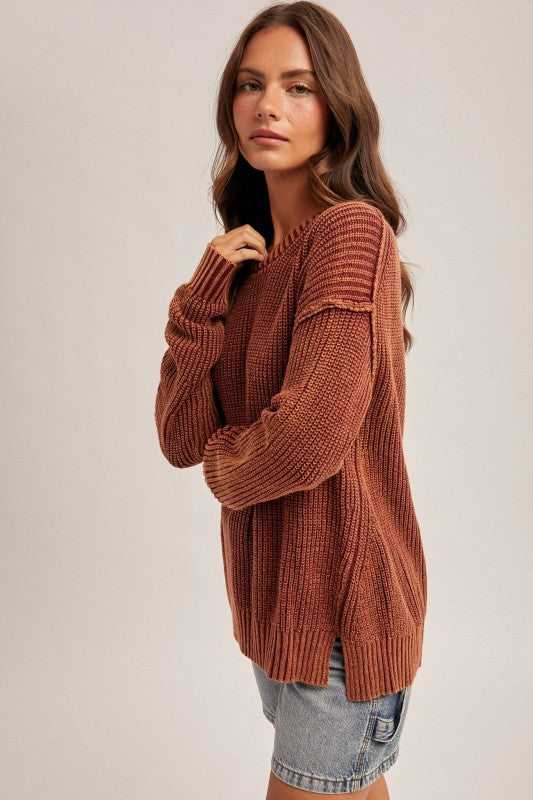 Split Hem Sweater-Wine