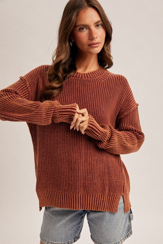 Split Hem Sweater-Wine