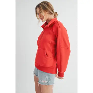 Funnel Neck Half Zip - Tomato