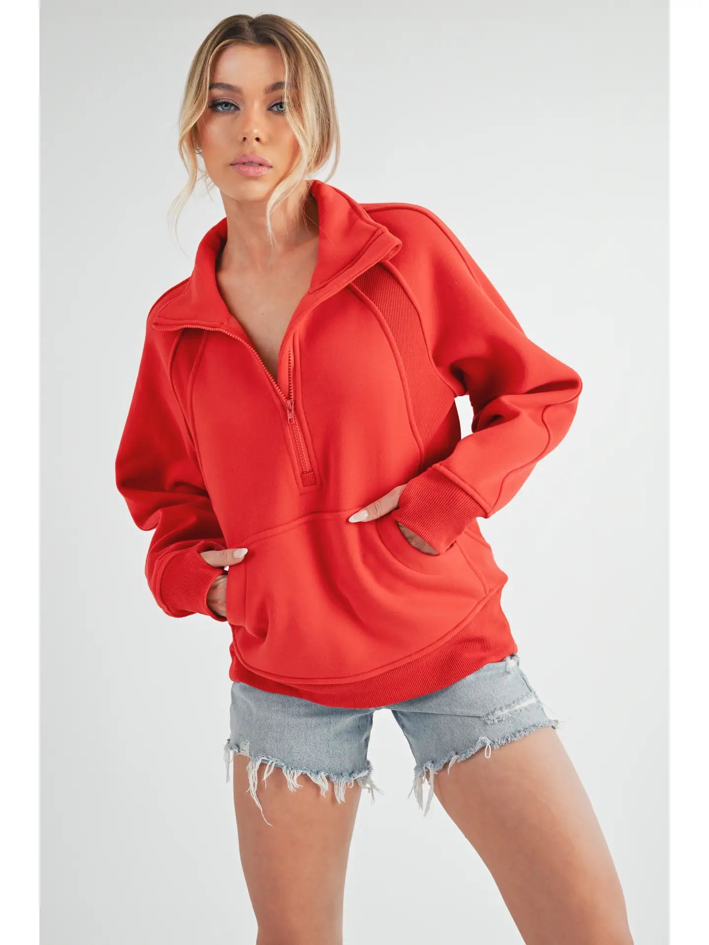Funnel Neck Half Zip - Tomato