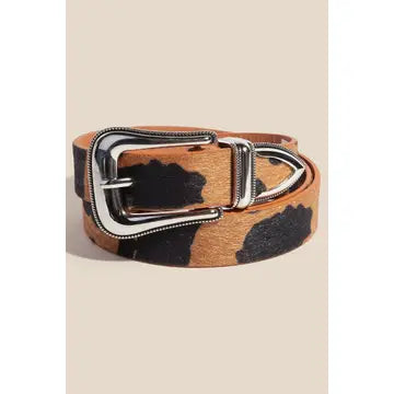 Etched Buckle Cow Print Belt